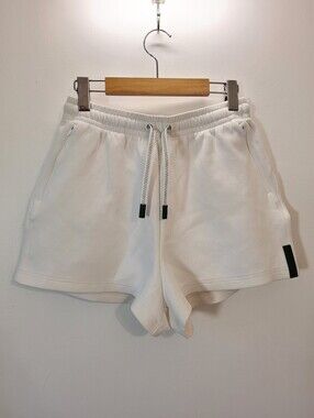 Lacoste Women's White Athletic Short Shorts - Drawstring Green Details - Size 38